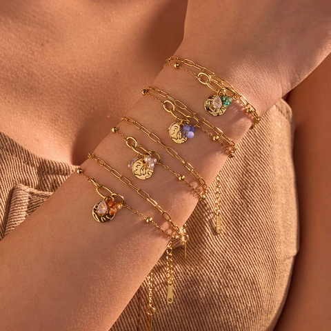 Luxury Stainless Steel Bracelet With Rhinestone Water Drop Artificial Pearl Pendant Gold Hammered Round Plate Women Jewelry