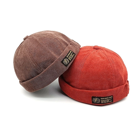 Corduroy Docker Hat Baumwolle Randlos Vintage Retro Verstellbar Patch Label Streetwear Casual Unisex Mütze