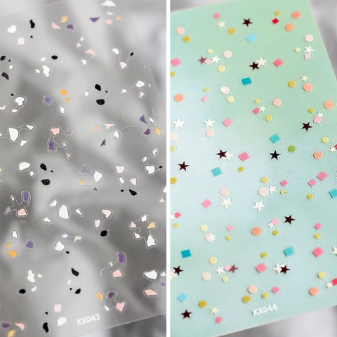 Autocollants Pour Ongles Ultra Minces Auto Adhésifs Terrazzo Pierre Étoiles Géométriques Décoration Manucure DIY Femmes