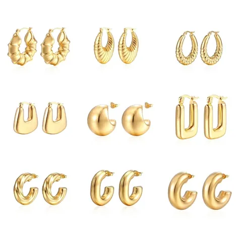 Orecchini A Cerchio In Acciaio Inossidabile Per Donna Cavi Geometrici Placcati Oro 18K Minimalisti Gioielli Di Moda