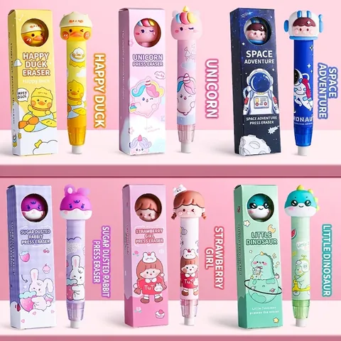 Gomme Rétractable En Forme De Stylo Dessin Animé Type Clic Rechargeable Papeterie Scolaire Outil De Correction