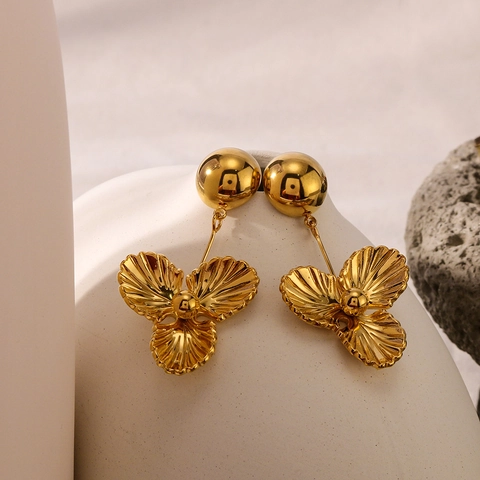 Elegante 3D Blumen Ohrstecker Aus Edelstahl 18K Vergoldet Ins Stil Modern Schick Blütenblatt Schmuck Für Damen