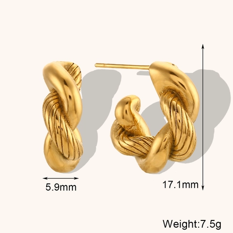 Chunky Hoop Oorbellen 18K Verguld Roestvrij Staal Geometrisch Gedraaid Getextureerd Minimalistisch Mode Sieraden