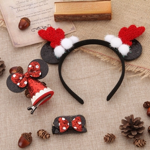 Fermagli Per Capelli E Cerchietto Con Paillettes Natalizie Con Corna Di Renna Fiocco Decor Per Ragazze Festa
