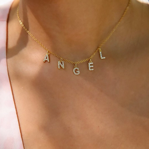Collana Con Pendente Lettera Iniziale Catena In Acciaio Inossidabile Con Zirconia Placcata Oro In Rame Per Donna
