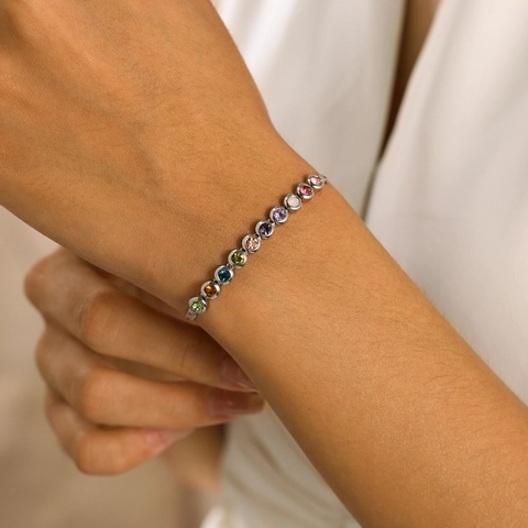 Bracciale In Acciaio Inossidabile Con Zirconia Cubica Colorata Catena A Serpente Gioielli Minimalisti Arcobaleno Per Donna