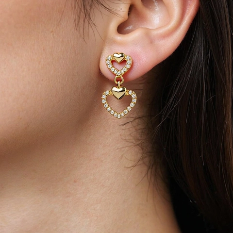 Elegant Gold Plated Copper Zirconia Stud Earrings For Women Trendy Heart Butterfly Flower Clover Fashion Jewelry Gift