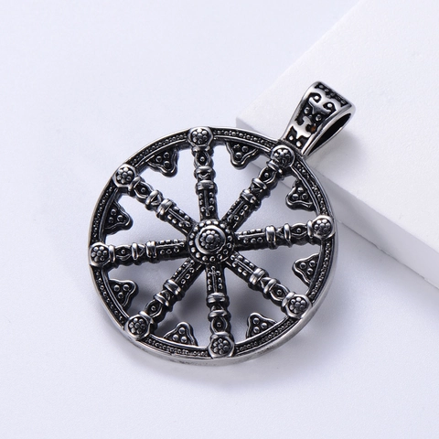 Collana Con Ciondolo Bussola Vichinga Acciaio Inossidabile 304 Dharmachakra Ruota Del Dharma Retrò Gioielli Hip Hop Per Uomini