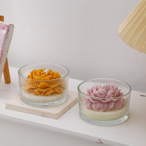 Flower Scented Candle Peony Shaped Paraffin Wax Aromatherapy Home Decor In Textured Glass Bowl Romantic Atmosphere