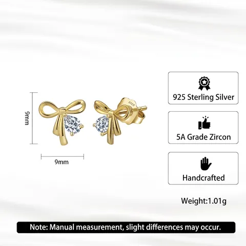 Elegante 925 Sterlingsilber Schleife Zirkonia Ohrstecker Für Damen 14K Vergoldet Tropfenschliff Zirkon Ohrringe Schmuck Geschenk