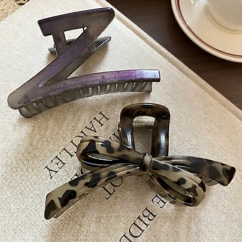 Haarklammer Mit Leopardenmuster Schleife Acryl Geometrische Große Haargreifer Für Damen Französischer Retro Stil