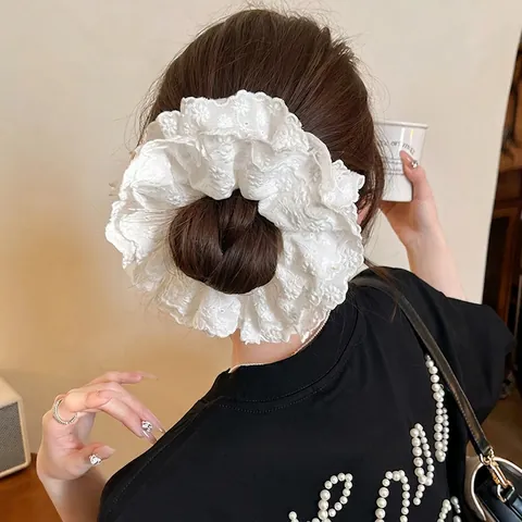 Chouchou Élégant En Dentelle Blanche Élastique À Cheveux Fleur Brodée Pour Femmes Accessoires De Coiffure Style Français