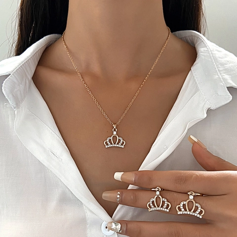 Fashion Alloy Rhinestone Butterfly Crown Jewelry Set Necklace And Earrings For Women Gold Silver Plated Elegant Party Wedding Jewelry