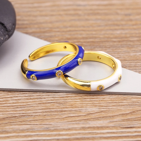 Mode Verstelbare Open Ring 18K Verguld Koper Met Emaille Druppelolie En Cubic Zirconia Inlay Voor Dames Sieraden