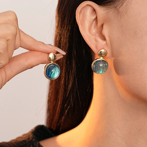 Boucles D'oreilles Pendantes Rondes En Résine Géométrique Avec Tige En Argent Sterling 925 Bijoux Rétro
