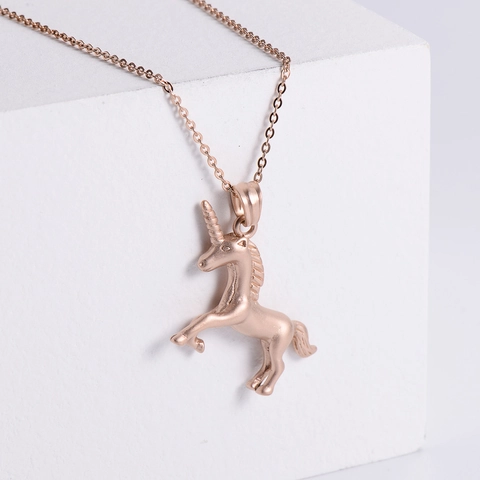 Collar Con Colgante De Unicornio Acero Inoxidable 304 Bañado En Oro Rosa Diseño De Animal Acabado Arenado Joyería Elegante
