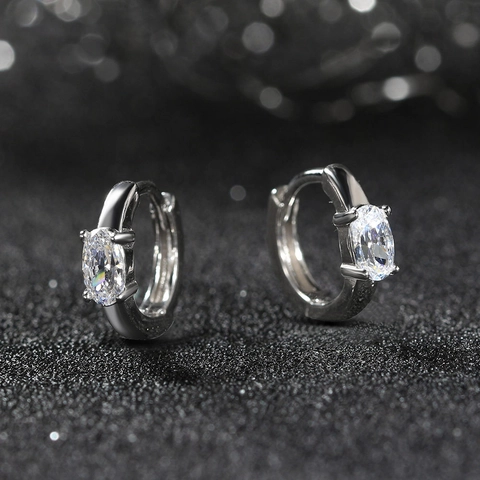 Pendientes de Aro de Plata de Ley 925 Con Circonita Ovalada Para Mujer Pendientes Huggie Pequeños Ligeros Joyería Minimalista