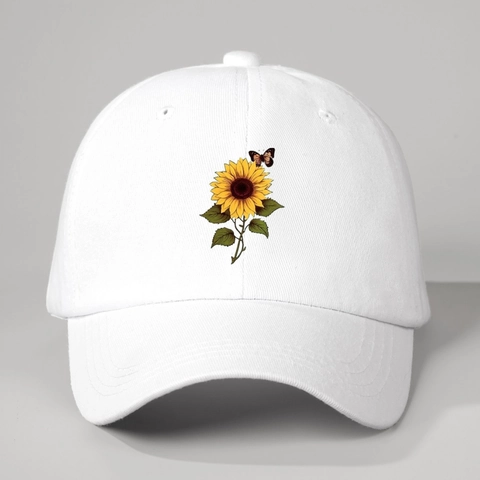 Casquette De Baseball En Coton Lavé Tournesol Papillon Vintage Ajustable Chapeau De Soleil Visière Courbée Femmes Hommes