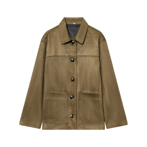 Veste En Daim Synthétique Pour Femme Col À Revers Boutonnage Simple Style Vintage Coupe Ample Avec Poches Streetwear