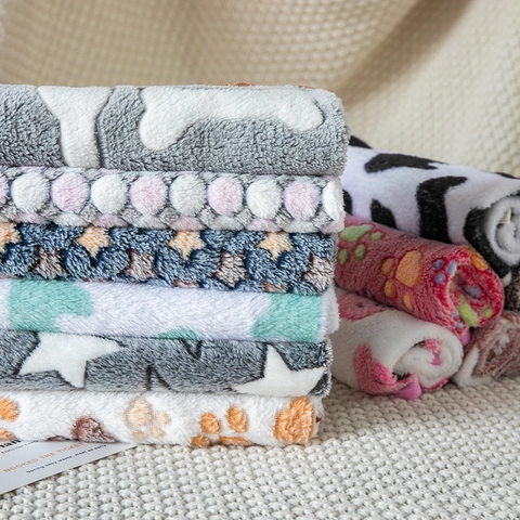 Coperta Morbida Per Animali Pile Corallo Calda Per Cani Gatti Lavabile Flanella Tappetino Fantasia Stelle Ossa Biancheria Letto