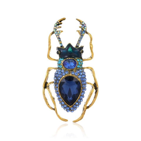 Punk Beetle Brooch Alloy Rhinestone Crystal Insect Pin For Coat Large Vintage Colorful Jewelry For Women Men