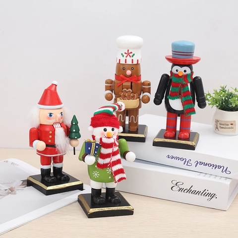 Christmas Wooden Nutcracker Puppet Figurine Santa Snowman Penguin Painted Traditional Holiday Home Table Desk Decoration