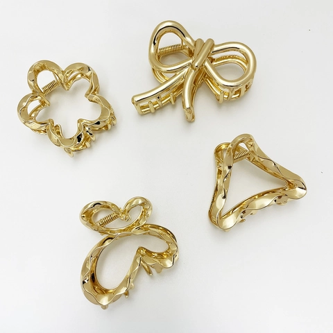 Elegant Alloy Hair Claw Clips Metal Shark Clip Hollow Bow Knot Flower Geometric Hair Accessories For Women