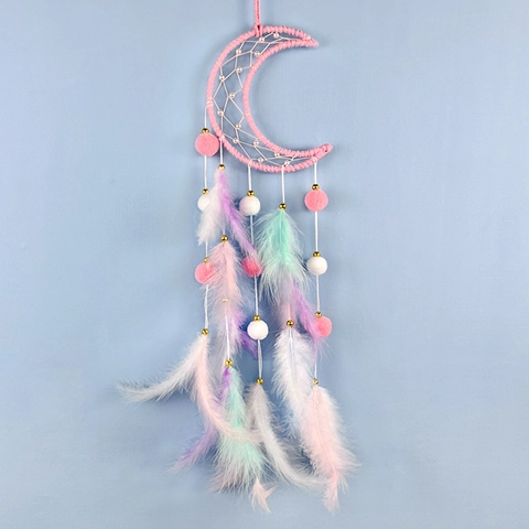 Acchiappasogni Fatto A Mano Decorazione Parete Macaron Piuma Perline Stella Luna Cuore Forma Luce Led Regalo Camera Ragazza