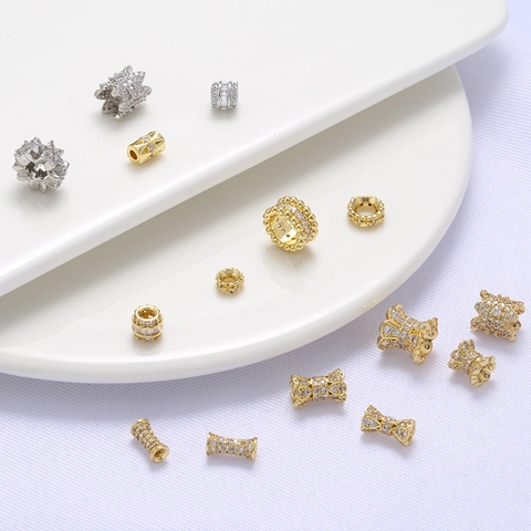 Micro Pave Cubic Zirconia Spacer Beads Brass Gold Plated Star Barrel DIY Jewelry Making Bracelet Charms