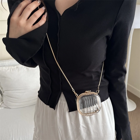 Transparente Acryl Umhängetasche Damen Abendtasche Mini Jelly Box Bag Mit Goldener Bienenschnalle Und Kettenriemen