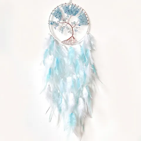 Tree Of Life Dream Catcher Handmade Woven Crystal Stone Feather Hanging Decoration Home Wall Decor Boho Style