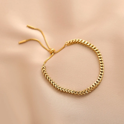 Pulsera De Cadena De Trigo Para Mujer Acero Inoxidable Ajustable Cierre Bolo Joyería Minimalista