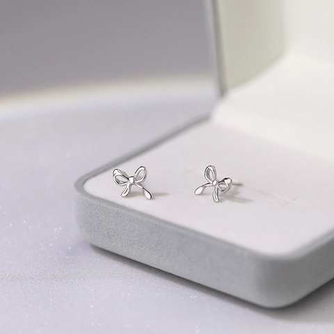 Orecchini a Bottone a Fiocco in Argento Puro S999 Per Donna Minimalisti Coreani Orecchini a Fiocco in Argento Sterling 925 Placcati Oro