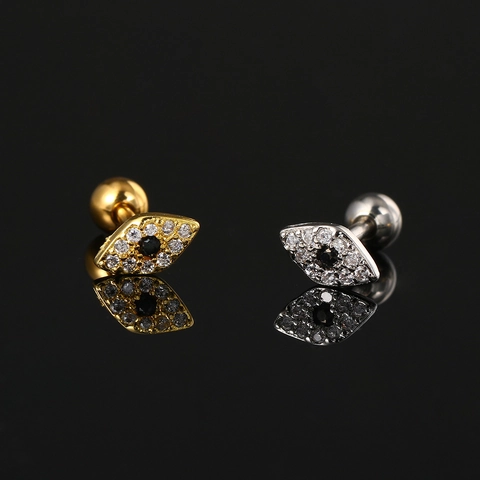 Zircon Ear Cartilage Studs Piercing Earrings Brass Evil Eye Lightning Star Shapes Threaded Ball Screw Back Jewelry