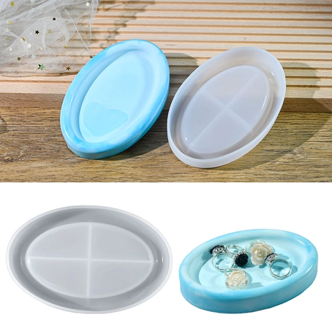 Moule En Silicone Ovale Pour Résine Savon Artisanal Boîte De Rangement Plateau À Bijoux Organisateur De Bureau Outil De Bricolage DIY