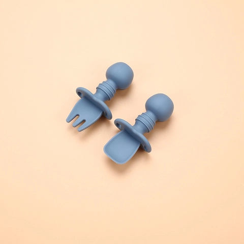 Baby Silicone Training Fork And Spoon Set Toddler Self Feeding Utensils With Anti Choking Guard Infant Weaning Tableware