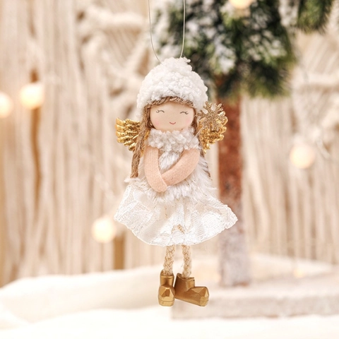 Angelo Di Natale Ornamento Vestito Di Pizzo Bambola Di Peluche Ali Di Paillettes Ciondolo Appeso Decorazione Albero Festivo