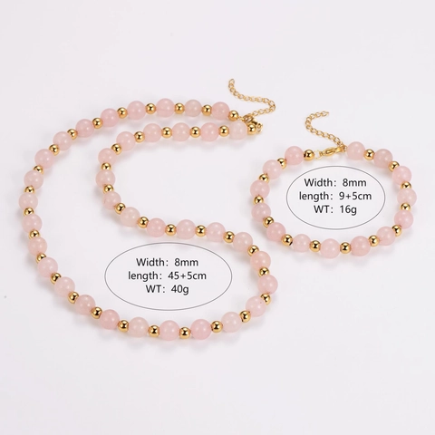 Collana E Bracciale Con Perline Di Quarzo Rosa Acciaio Inossidabile 304 Gioielli Con Perline Di Pietra Rotonda Per Donna