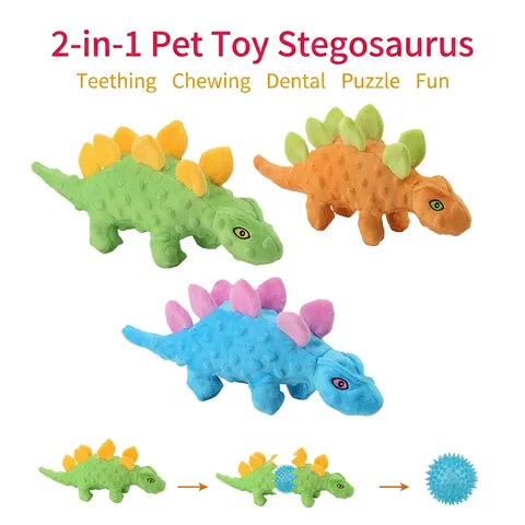 Giocattolo Per Cani Squeaky Peluche Dinosauro Stegosauro Giocattolo Da Masticare Interattivo Con Palla TPR E Carta Frusciante
