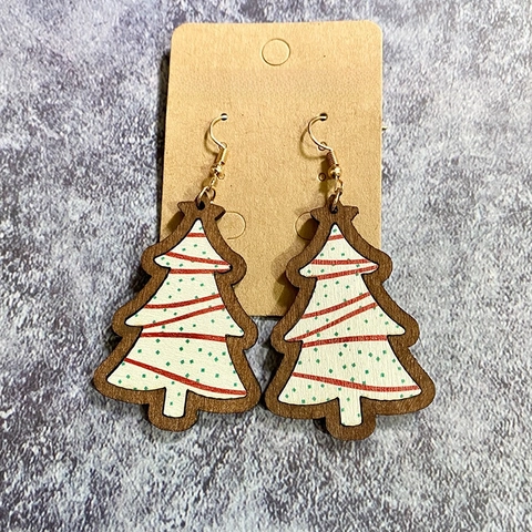 Pendientes Árbol Navidad Madera Cuadros Retro Joyería Fiesta Festiva Para Mujeres