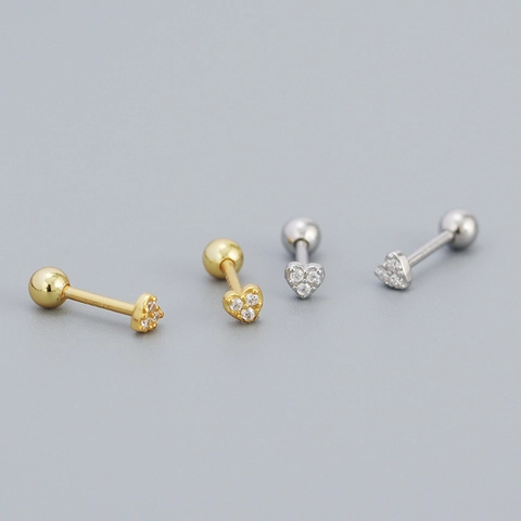 925 Sterling Silver Heart Stud Earrings For Women With Zircon Inlay Sweet Minimalist Style Screw Ball Back Piercing