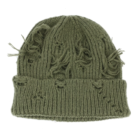 Gorro De Punto Rasgado Distressed Unisex Streetwear Deshilachado Cálido Invierno Estilo Hip Hop Color Sólido