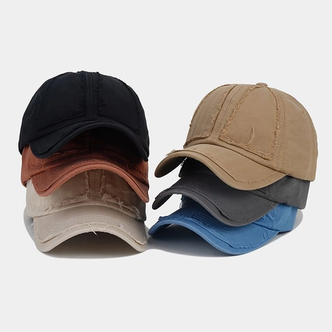 Casquette De Baseball En Toile De Coton Délavée Vintage Bords Effilochés Ajustable Streetwear Unisexe Chapeau Soleil