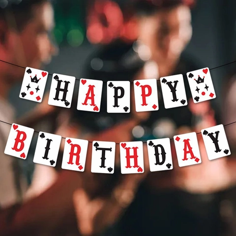 Banner Buon Compleanno Tema Poker Ghirlanda Carte Da Gioco Decorazioni Festa Casino Insegna Sospesa Carta
