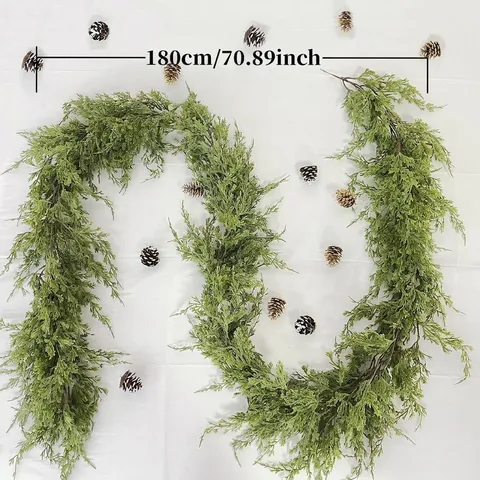 Guirlande De Noël Artificielle Vigne De Cèdre De Cyprès Réaliste Avec Cloches En Bronze Et Ruban En Velours Décor