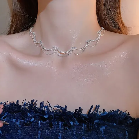Doppellagige Halskette Mit Kupfer Zirkon Schmetterling Herz Anhänger Elegante Quaste Schlüsselbein Kette Schmuck
