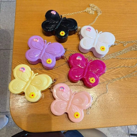 Schmetterling Mini Umhängetasche PVC Silikon Jelly Goldene Kette Cartoon Anhänger Süßer Stil Für Kleine Mädchen