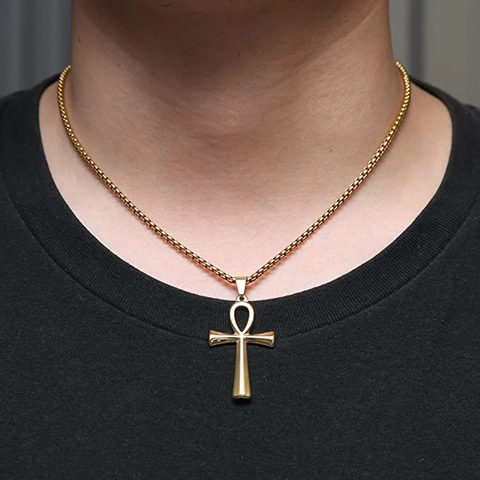 Vintage Egyptische Ankh Kruis Hanger Ketting Legering Gepolijst Metaal Sleutel Van Het Leven Hanger Met Ketting Mannen Vrouwen