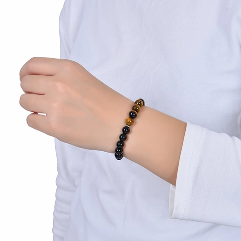 Natuurlijke Tijgeroog Obsidiaan Hematiet Drievoudige Bescherming Kralen Armband Healing Energie Steen Handgemaakte Armbanden Unisex