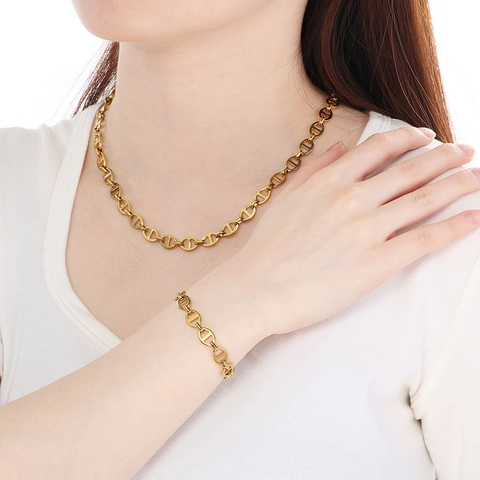 Minimalistische Titanium Stalen Ankerketting Ketting En Armband Met OT Knevelsluiting Punk Mode Sieraden